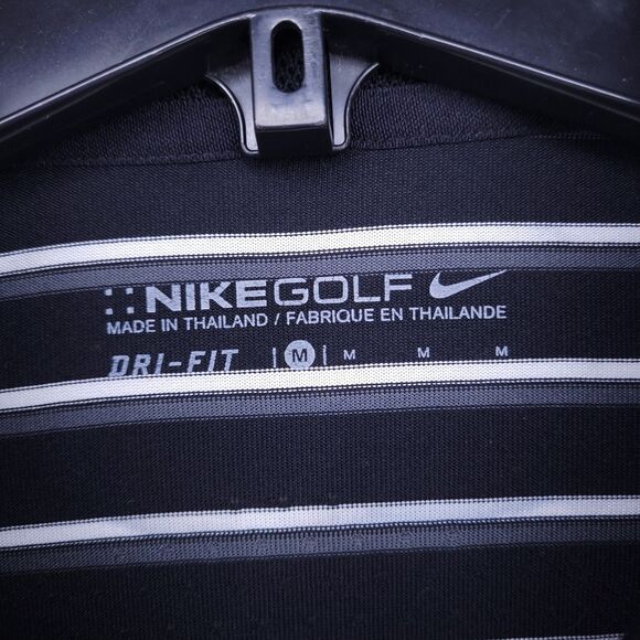 Nike Polo Shirt Mens Medium Striped Black, White Dri Fit Golf Swoosh - Picture 9 of 11